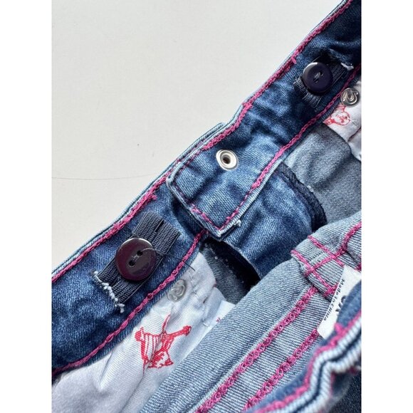 Girls' TRUE RELIGION Floral Patch Medium Dark Rinse Skinny Jeans, Size 6X - Picture 11 of 16